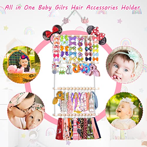 Bow Holder for Girls Hair Bows Headband Holder, Bow Organizer for Baby Girl, Headbands Hair Accessories Organizer Storage, Baby Bow Holder Organizer Bow Hanger Wall Hanging Decor for Toddler Girls