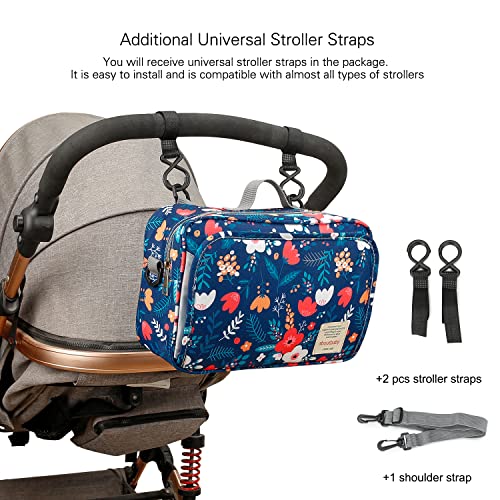 Baby Diaper Caddy Bag - Diaper Caddy Tote Baby Stroller Bag Nursery Storage Bin for Diapers, Wipes & Toys Mini Diaper Bag for Outdoor (Blue Flower)