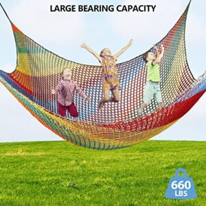 Toriexon Playground Safety Net 14.7' X 9.8', Double Layers Climbing Cargo Net for Kids, Multicolored Playground Net for Obstacle Training, Tree House, Back Yard etc.