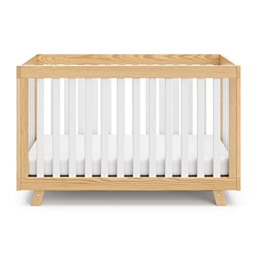 Storkcraft Beckett 3-in-1 Convertible Crib (Natural with White Slats) – Converts from Baby Crib to Toddler Bed and Daybed, Fits Standard Full-Size Crib Mattress, Adjustable Mattress Support Base