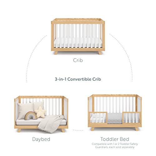 Storkcraft Beckett 3-in-1 Convertible Crib (Natural with White Slats) – Converts from Baby Crib to Toddler Bed and Daybed, Fits Standard Full-Size Crib Mattress, Adjustable Mattress Support Base