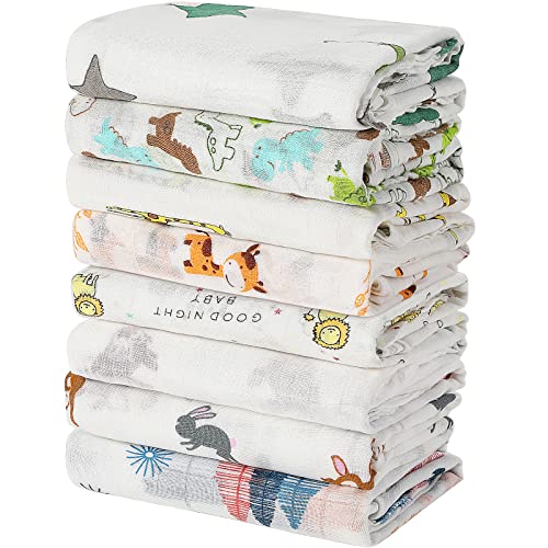 8 Pieces Baby Swaddle Blankets Infant Soft Silky Bamboo Cotton Swaddle Wrap Unisex Muslin Receiving Blanket for Newborn