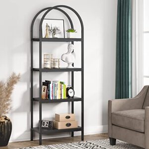 tribesigns 4-tier open bookshelf, 70.8" wood bookcase storage shelves with metal frame, freestanding display rack tall shelving unit for office, bedroom, living room, easy assembly (black, 1pc)
