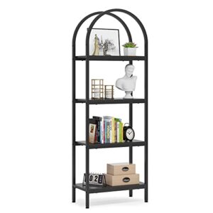 Tribesigns 4-Tier Open Bookshelf, 70.8" Wood Bookcase Storage Shelves with Metal Frame, Freestanding Display Rack Tall Shelving Unit for Office, Bedroom, Living Room, Easy Assembly (Black, 1PC)