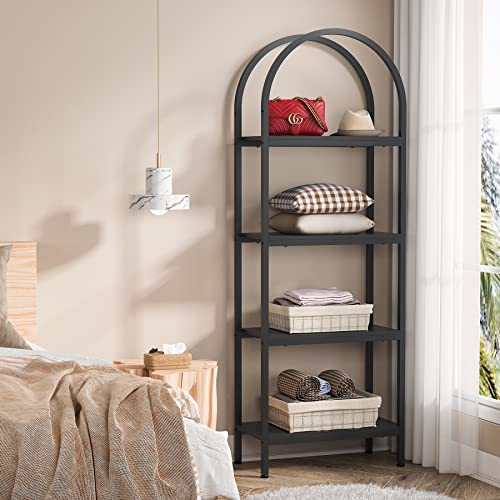 Tribesigns 4-Tier Open Bookshelf, 70.8" Wood Bookcase Storage Shelves with Metal Frame, Freestanding Display Rack Tall Shelving Unit for Office, Bedroom, Living Room, Easy Assembly (Black, 1PC)