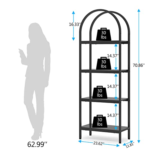 Tribesigns 4-Tier Open Bookshelf, 70.8" Wood Bookcase Storage Shelves with Metal Frame, Freestanding Display Rack Tall Shelving Unit for Office, Bedroom, Living Room, Easy Assembly (Black, 1PC)