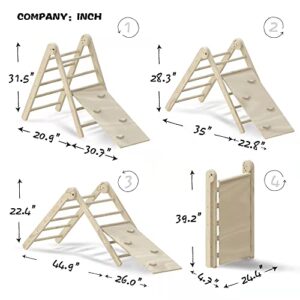 BENKRYFREJA Beech Pikler Triangle Set, Folding Baby Climbing Toys for Toddlers 1-3, Triangle with Ramp and Slide, Adjustable Angle Toddler Climbing Toys Indoor, Stable Wooden Montessori Jungle Gym