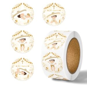 500pcs mi bautizo decor-mi bautizo stickers roll thank you label stickers for boy god bless,baptism party decoration christening supplies gift bags box envelope seal sticker