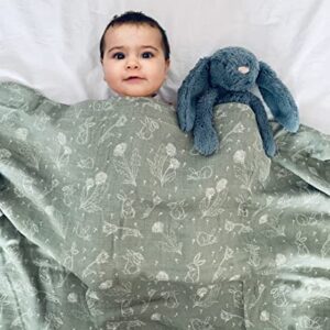 Leyl&Ari Muslin Swaddle Blanket (Sage/Bunny & Dandelion)