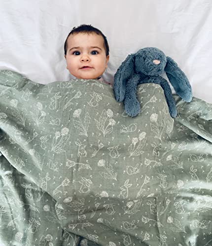 Leyl&Ari Muslin Swaddle Blanket (Sage/Bunny & Dandelion)