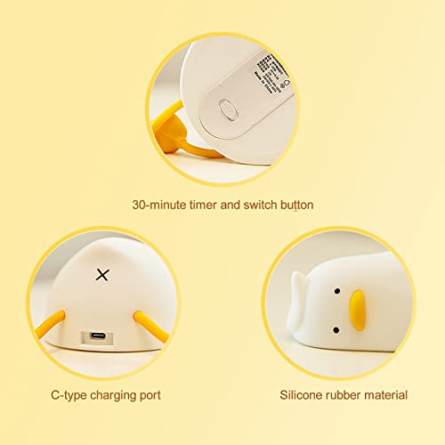 Fosucwin Cute Duck Night Light for Kids, Squishy Nursery LED Animal Night Lamp, Silicone Dimmable Timed Bedside Lamp Kawaii Light Up Lying Flat Duck Touch Light for Breastfeeding Girls Bedroom Decor