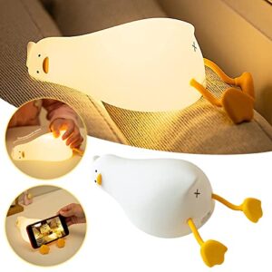 fosucwin cute duck night light for kids, squishy nursery led animal night lamp, silicone dimmable timed bedside lamp kawaii light up lying flat duck touch light for breastfeeding girls bedroom decor