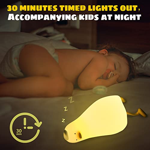 Fosucwin Cute Duck Night Light for Kids, Squishy Nursery LED Animal Night Lamp, Silicone Dimmable Timed Bedside Lamp Kawaii Light Up Lying Flat Duck Touch Light for Breastfeeding Girls Bedroom Decor
