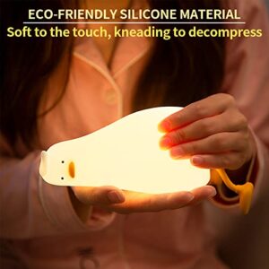 Fosucwin Cute Duck Night Light for Kids, Squishy Nursery LED Animal Night Lamp, Silicone Dimmable Timed Bedside Lamp Kawaii Light Up Lying Flat Duck Touch Light for Breastfeeding Girls Bedroom Decor