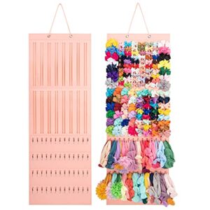 huhynn headband and hair bow holder for baby girl, hanging newborn headband organizer with 52 hooks for wall, room, door or closet (pink)