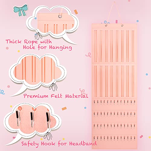 HUHYNN Headband and Hair Bow Holder for Baby Girl, Hanging Newborn Headband Organizer with 52 Hooks for Wall, Room, Door or Closet (Pink)