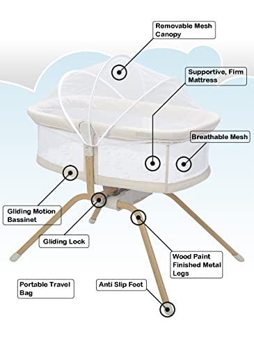 Primo Little Cloud Gliding Bassinet, Portable Folding Bassinet with Travel Bag and Removable Canopy