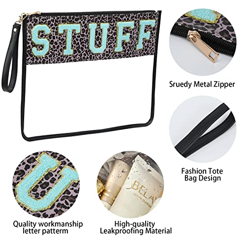 Monogram Clear Stadium Letter bags Chenille Letter Multi-purpose PVC Clear bags Clear purse beach bags for women Snack Makeup Tote bags with Wrist Strap on the beach………