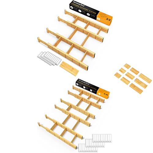 SpaceAid Bamboo Drawer Dividers with Inserts and Labels, 4 Dividers with 9 Inserts (17-22 in), 6 Dividers with 12 Inserts (17-22 in)