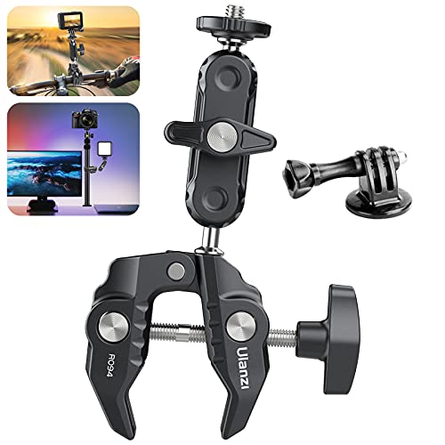 Super Clamp Multi-Functional Camera C Clamp Mount Setup for GoPro 11 10 Max INSTA360 Action Cam Video Clip Mount 1/4" Monitor Magic Arm Bracket w 3/8" Hole, for Fill Light, Vlog Camera, Monitor