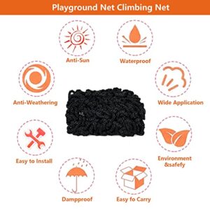 TWSOUL Playground Net, 3.3FT*6.6FT Climbing Cargo Net Rock Climbing Net Rope Ladder for Kids and Adult Military Climbing, Net Indoor Outdoor Climbing, Jungle Gyms, Treehouse, Obstacle Courses, Black