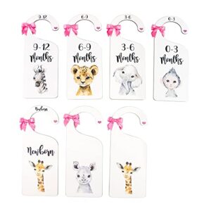 double sided wood closet size dividers for baby girl clothes safari animal baby clothing size age dividers from newborn infant nursery closet organizer with ribbon, (0001)