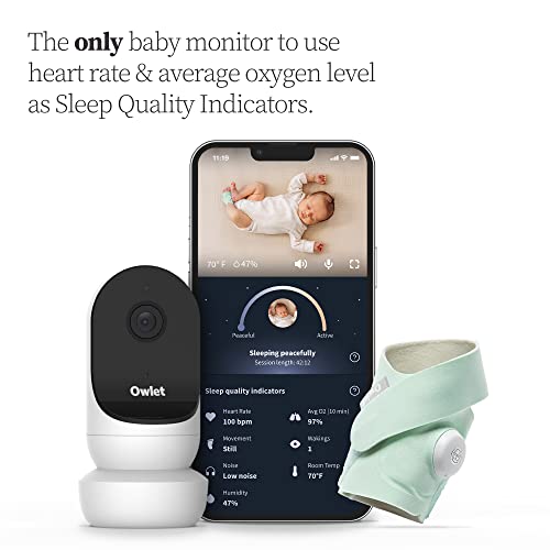 Owlet Dream Duo 2 Smart Baby Monitor - 1080p HD Video Baby Monitor with Dream Sock - Baby Foot Monitor and Sensor Tracks Heartbeat and Oxygen Levels in Infants and Newborns