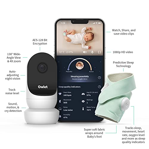 Owlet Dream Duo 2 Smart Baby Monitor - 1080p HD Video Baby Monitor with Dream Sock - Baby Foot Monitor and Sensor Tracks Heartbeat and Oxygen Levels in Infants and Newborns