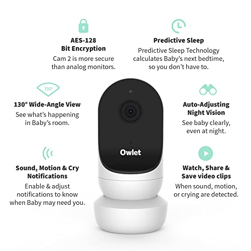 Owlet Cam 2 - Video Baby Monitor with Camera and Audio - Stream 1080p HD Video with Night Vision, 4X Zoom, Wide Angle View, and Sound, Motion and Cry Notifications - White