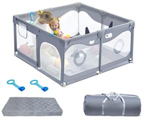 baby playpen,letmudla playpen with mat,upgraded sturdy play pen with gate,easy to assemble play yard,safe play pens for babies and toddlers with hand rings,outdoor&indoor activity center for infant