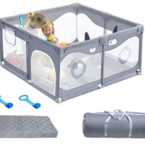Baby Playpen,Letmudla Playpen with Mat,Upgraded Sturdy Play Pen with Gate,Easy to Assemble Play Yard,Safe Play Pens for Babies and Toddlers with Hand Rings,Outdoor&Indoor Activity Center for Infant