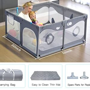 Baby Playpen,Letmudla Playpen with Mat,Upgraded Sturdy Play Pen with Gate,Easy to Assemble Play Yard,Safe Play Pens for Babies and Toddlers with Hand Rings,Outdoor&Indoor Activity Center for Infant