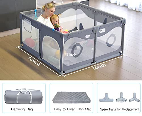 Baby Playpen,Letmudla Playpen with Mat,Upgraded Sturdy Play Pen with Gate,Easy to Assemble Play Yard,Safe Play Pens for Babies and Toddlers with Hand Rings,Outdoor&Indoor Activity Center for Infant