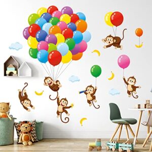 decowall sg-2202 balloons and monkeys wall decals stickers kids peel and stick removable nursery bedroom décor room air hot living baby decoration art playroom animals girls cloud colorful home classroom