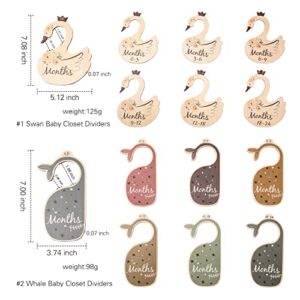 Wooden Baby Closet Dividers, 7x Closet Dividers for Baby Clothes, Swan Baby Clothing Size Age Dividers from Newborn to 24 Months - Floral Baby Clothes Dividers For Closet & Nursery Closet Organizer