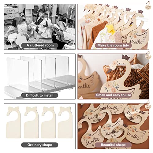 Wooden Baby Closet Dividers, 7x Closet Dividers for Baby Clothes, Swan Baby Clothing Size Age Dividers from Newborn to 24 Months - Floral Baby Clothes Dividers For Closet & Nursery Closet Organizer