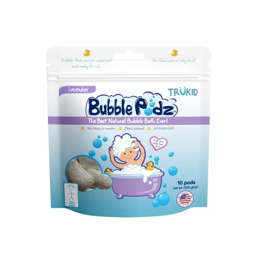 TruKid Bubble Podz Bubble Bath for Baby & Kids, Gentle Refreshing Bath Bomb for Sensitive Skin, pH Balance 7 for Eye Sensitivity, Natural Moisturizers and Ingredients, Lavender (10 Podz)