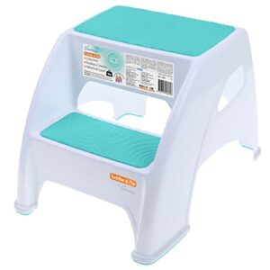 dreambaby toddler & me 2 step stool - designed for kids & adults - holds up to 300lbs maximum weight capacity - 10.5inch tall & 15.4inch wide - with anti slip base pads - aqua - model l6070
