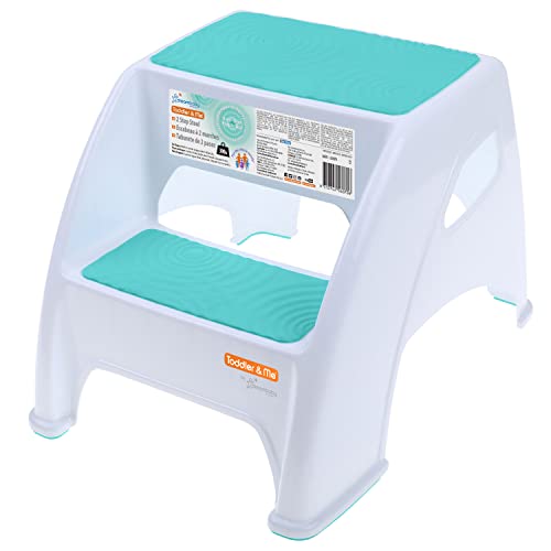 Dreambaby Toddler & Me 2 Step Stool - Designed for Kids & Adults - Holds up to 300lbs Maximum Weight Capacity - 10.5inch Tall & 15.4inch Wide - with Anti Slip Base Pads - Aqua - Model L6070