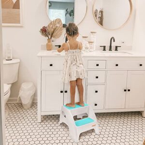 Dreambaby Toddler & Me 2 Step Stool - Designed for Kids & Adults - Holds up to 300lbs Maximum Weight Capacity - 10.5inch Tall & 15.4inch Wide - with Anti Slip Base Pads - Aqua - Model L6070