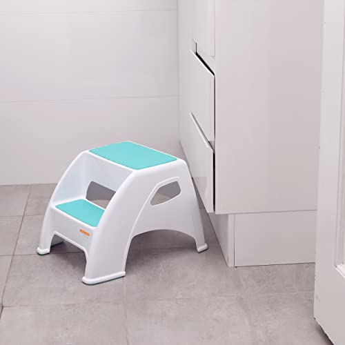 Dreambaby Toddler & Me 2 Step Stool - Designed for Kids & Adults - Holds up to 300lbs Maximum Weight Capacity - 10.5inch Tall & 15.4inch Wide - with Anti Slip Base Pads - Aqua - Model L6070