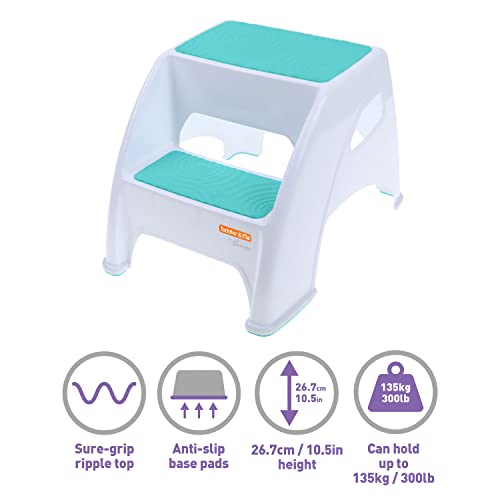 Dreambaby Toddler & Me 2 Step Stool - Designed for Kids & Adults - Holds up to 300lbs Maximum Weight Capacity - 10.5inch Tall & 15.4inch Wide - with Anti Slip Base Pads - Aqua - Model L6070