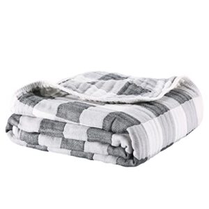 baby muslin blankets neutral cotton receiving swaddle blanket, large baby quilts for girls boys. also for newborn nursing cover, baby bath towels, toddler blanket for crib (grey,white)