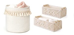 mkono macrame storage baskets boho decor box nursery baby basket, set of 3