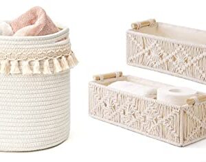 Mkono Macrame Storage Baskets Boho Decor Box Nursery Baby Basket, Set of 3