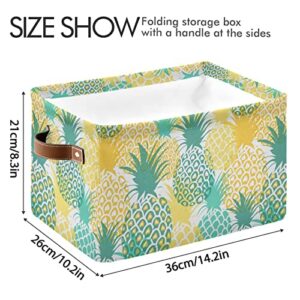 2 Pack Storage Basket Yellow Pineapple Tropical Collapsible Organizer Basket with Handles, Waterproof Nursery Storage Bin for Shelves