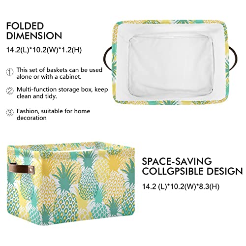 2 Pack Storage Basket Yellow Pineapple Tropical Collapsible Organizer Basket with Handles, Waterproof Nursery Storage Bin for Shelves