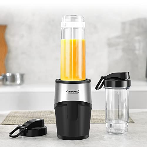 Vermark Personal Portable Bullet Blender, 500 Watt For Shakes and Smoothies, Shake Blender with No-Button Operation, 14 and 20oz Blender Cups with To-Go Lids, BPA Free, Easy To Clean,