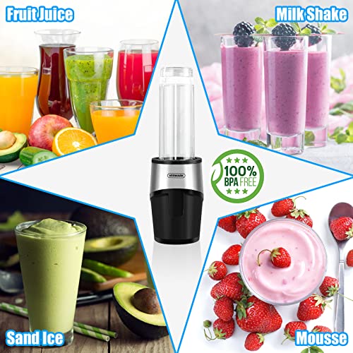 Vermark Personal Portable Bullet Blender, 500 Watt For Shakes and Smoothies, Shake Blender with No-Button Operation, 14 and 20oz Blender Cups with To-Go Lids, BPA Free, Easy To Clean,