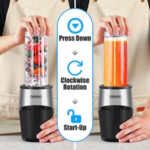 Vermark Personal Portable Bullet Blender, 500 Watt For Shakes and Smoothies, Shake Blender with No-Button Operation, 14 and 20oz Blender Cups with To-Go Lids, BPA Free, Easy To Clean,